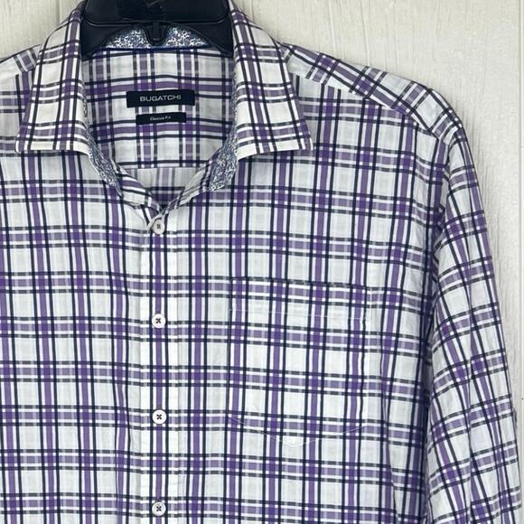 Bugatchi shirt men’s XL Classic fit flip contrast cuffs Purple/blue print - Picture 3 of 6